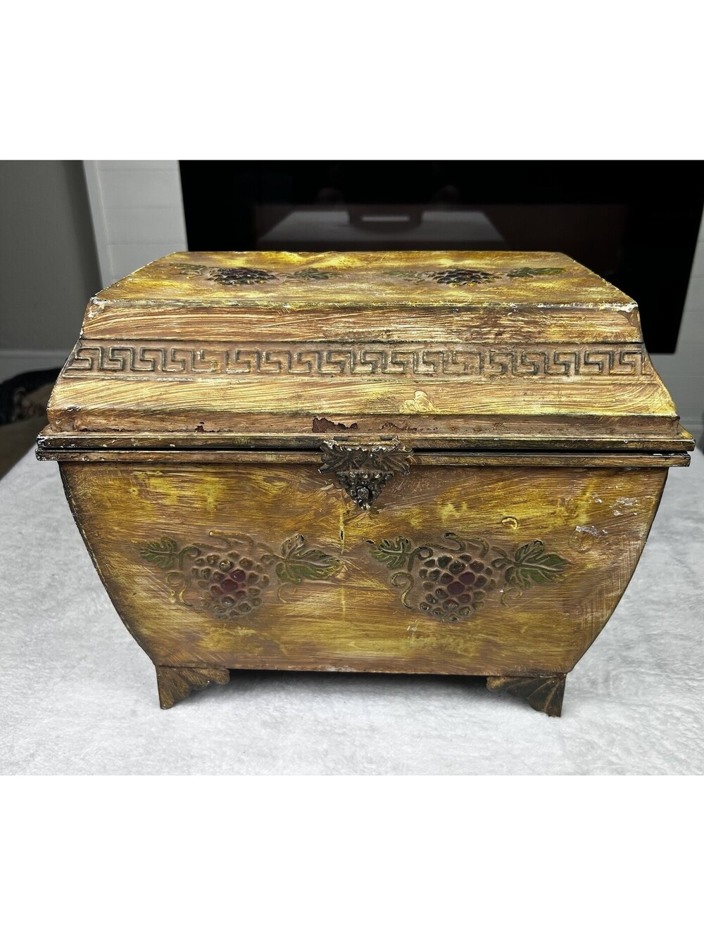Vintage Metal Storage Box With Fruit Accents Distressed Home Decorative Decor